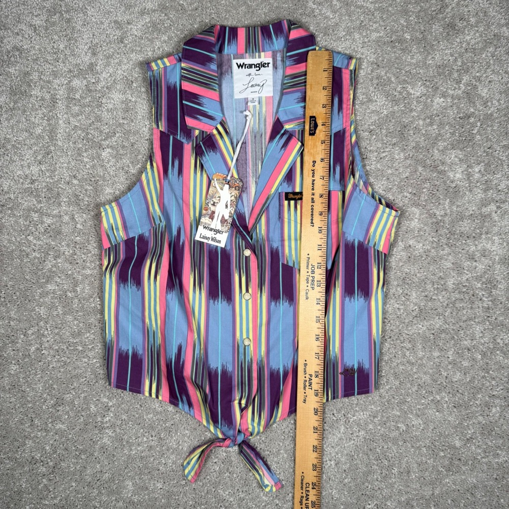 Wrangler x Lainey Wilson Women's S Multicolor Stripe Tie Front Western Top Rodeo - Picture 2 of 9